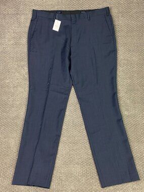 J. CREW Thompson Dress Pants Slacks Mens 38x32 Slim Fit Navy Blue 100% Wool suit